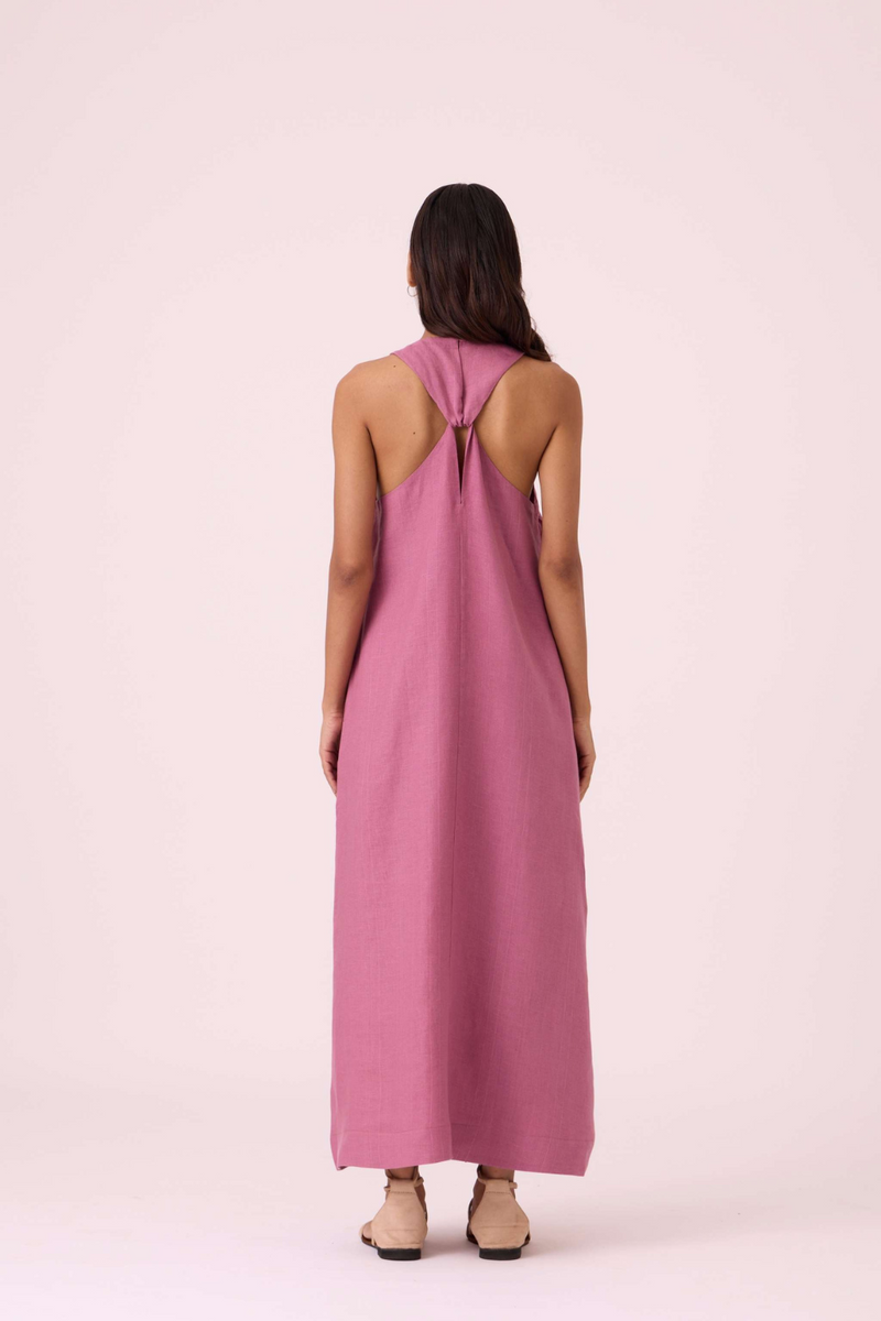 Amaran Lilac Linen Maxi Dress linen by The Summer House in black color for women in Singapore