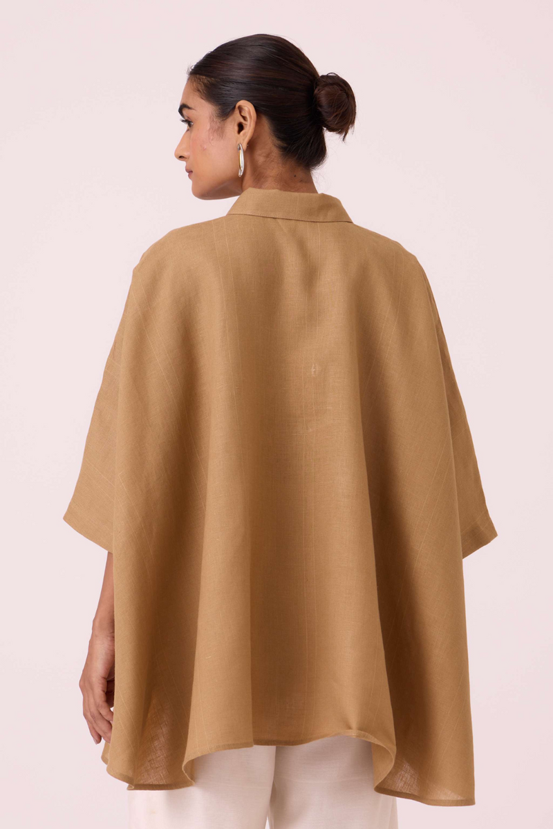 Liberty Tan Linen Cape Top linen by The Summer House for women in Singapore