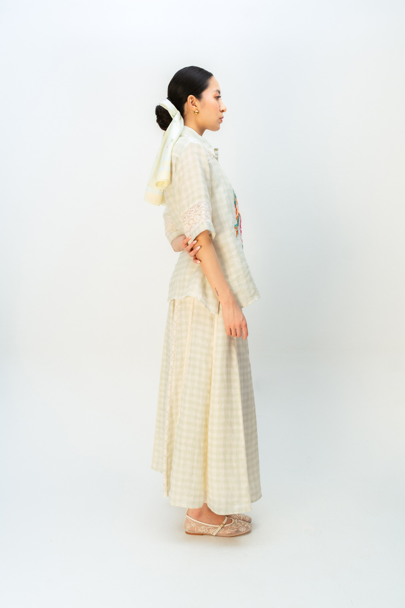 FAIRY CHECK SHIRT linen top/shirt by Ode to Odd in green for women in Singapore