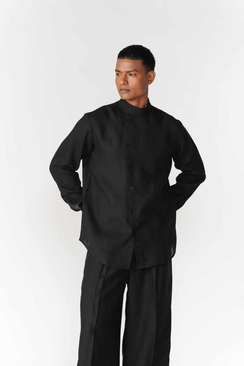 Asymmetric Front Panel Shirt top/shirt by Turn Black in black for men in Singapore