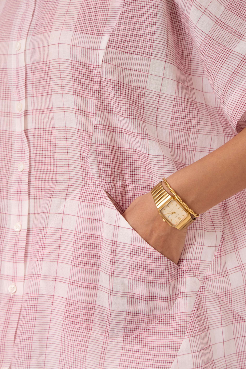 Sibyl Checkered Handwoven Shirt cotton by The Summer House in red color for women in Singapore