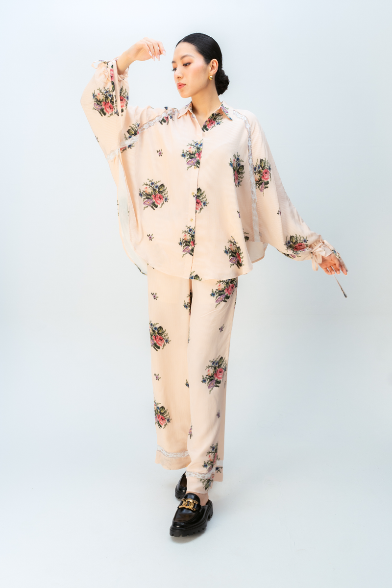 RAW ROMANCE CO-ORD SET crepe co-ord set by Ode to Odd in blush pink for women in Singapore