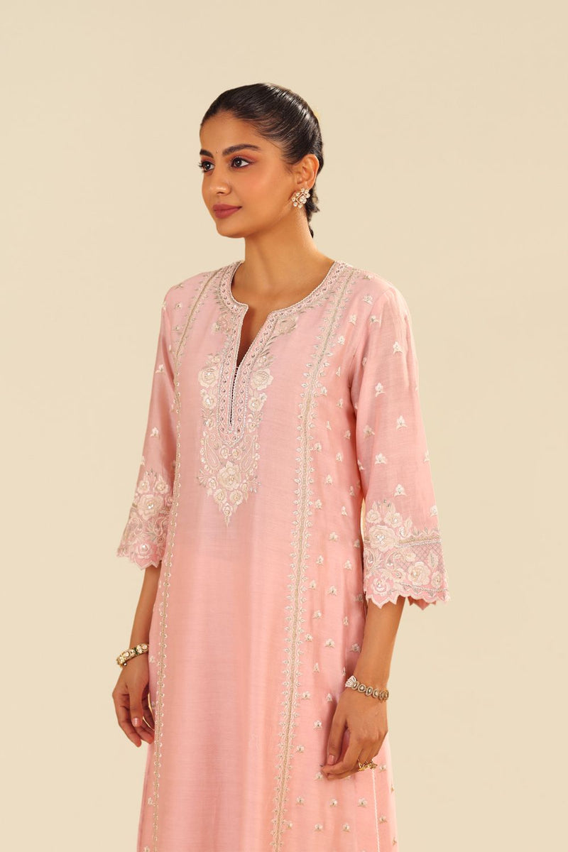 Sumaiya - A-Line Kurta With Palazzo And Dupatta-Blush Pink silk by SHEETAL BATRA in blush color for women in Singapore