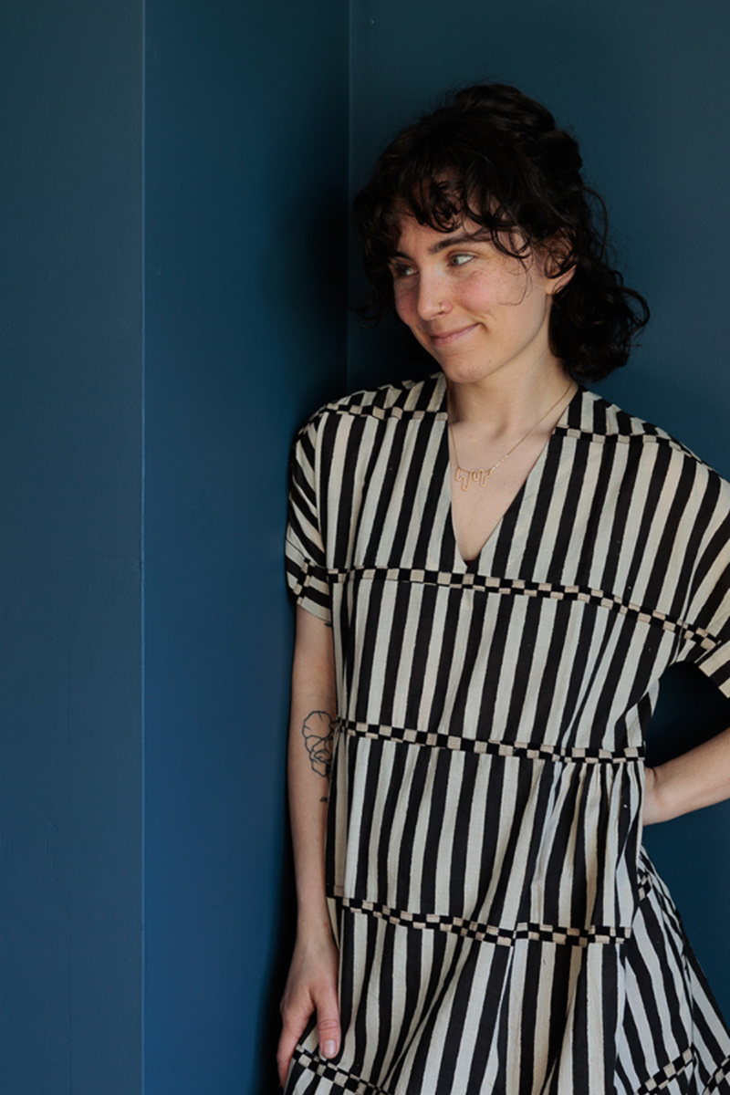 Timeless Stripe Dress-Black handwoven cotton dress by World of Crow in multicolor for women in Singapore
