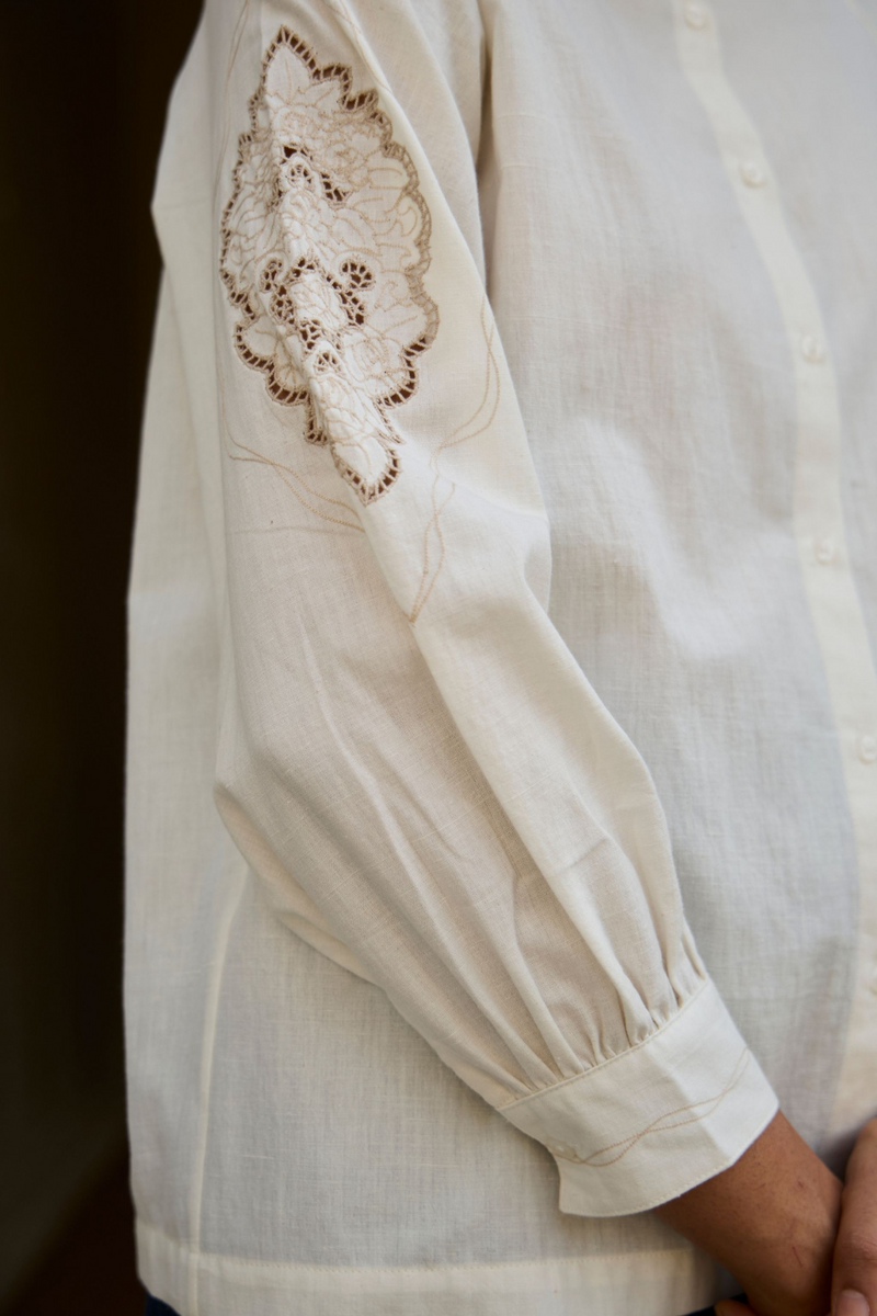 Yeji Handwoven Embroidered Shirt cotton by The Summer House in white color for women in Singapore