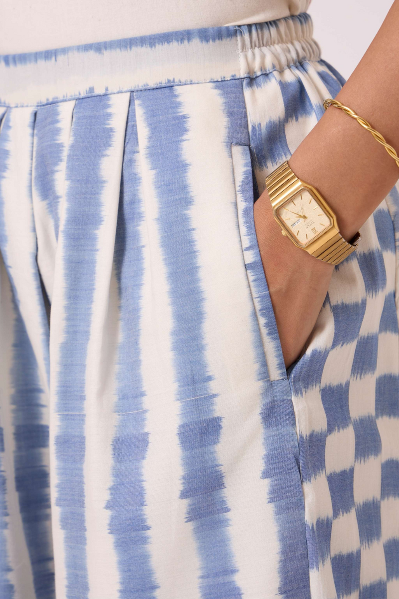 Ivan Blue Striped Ikat Pants cotton by The Summer House in blue color for women in Singapore