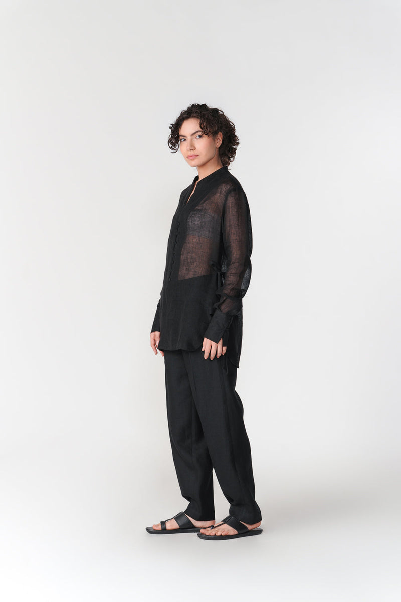 Linen Gauze Tie Top top/shirt by Turn Black in black for women in Singapore