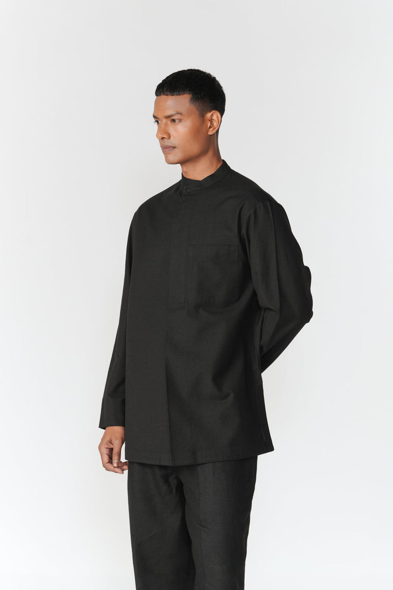 Double Placket Shirt top/shirt by Turn Black in black for men in Singapore