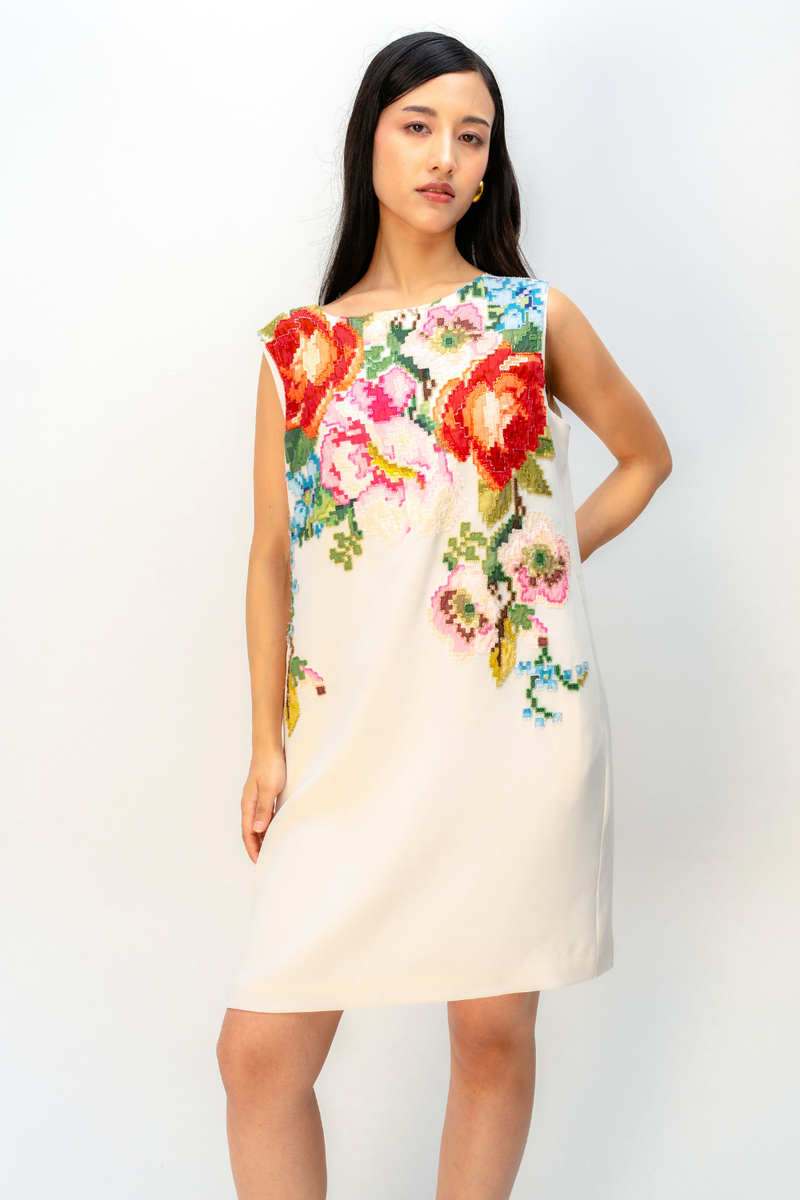 ROSEGARDEN DRESS crepe dress by Ode to Odd in off white for women in Singapore
