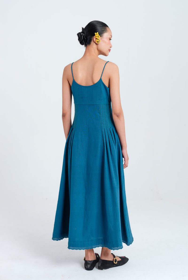 Ether Pleated Dress kala cotton dress by JodiLife in blue for women in Singapore