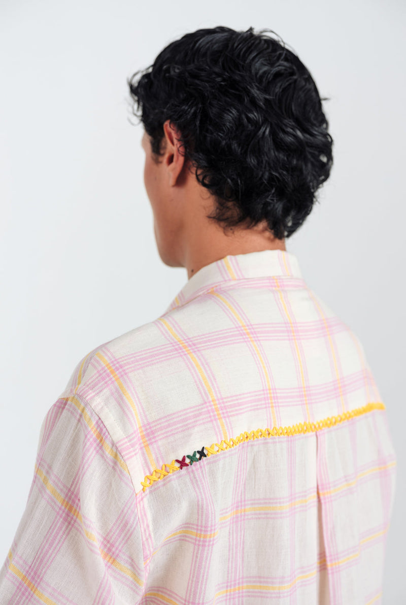 Chataai Men Shirt cotton shirt by Jodi Men in white, pink for men in Singapore