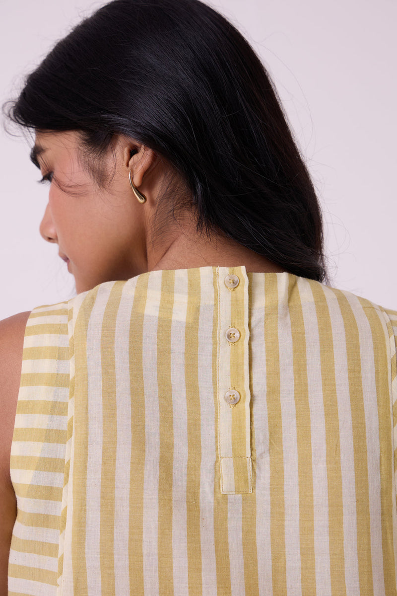 Asahi Yellow Striped Handwoven Tent top handwoven cotton top/shirt by The Summer House in yellow for women in Singapore