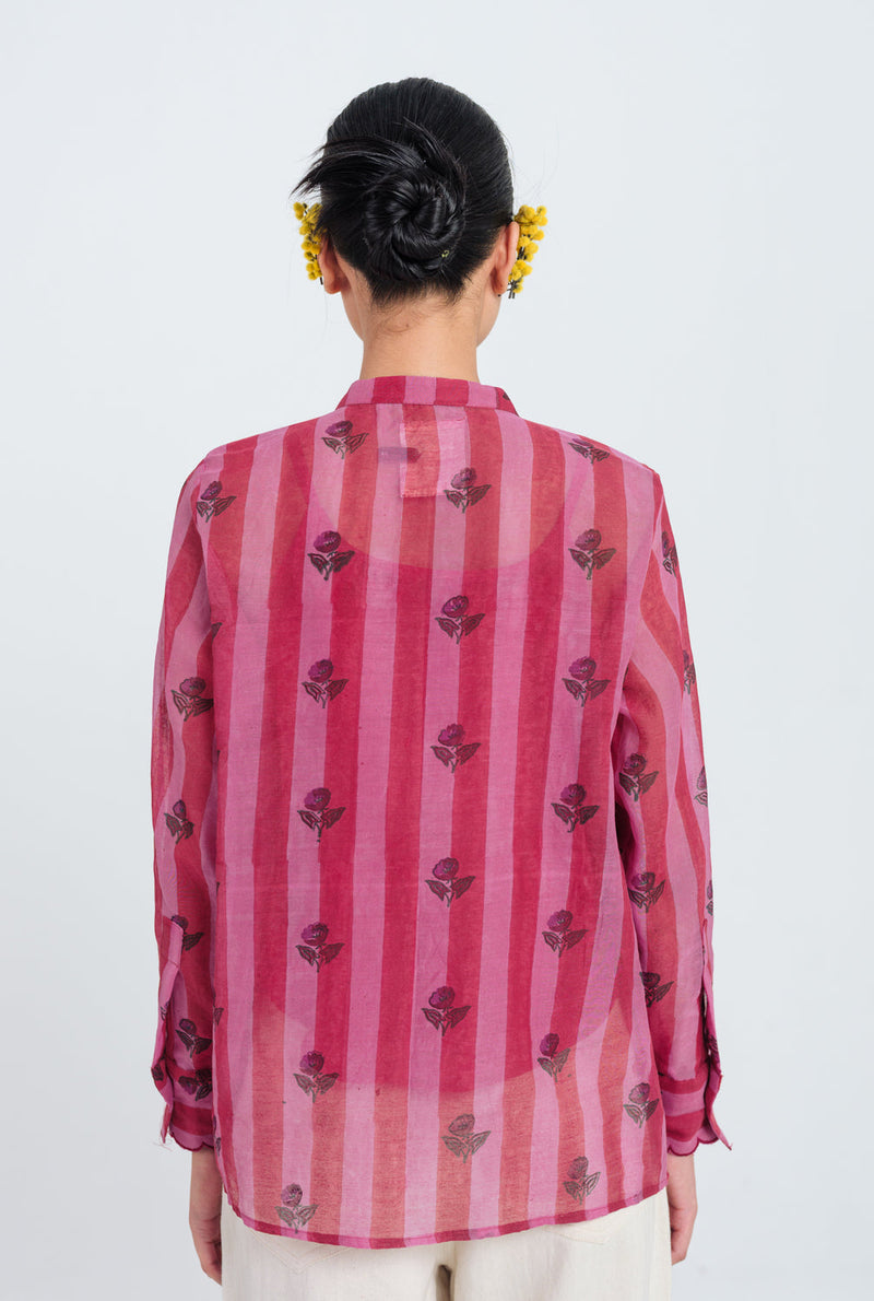 Spring Scallop Shirt mul chanderi top/shirt by JodiLife in red, pink for women in Singapore