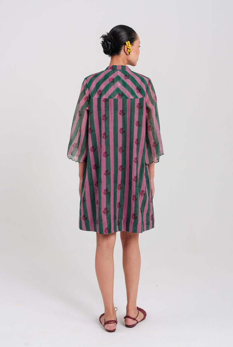 Twirl Shift Dress mul chanderi dress by JodiLife in pink, green for women in Singapore