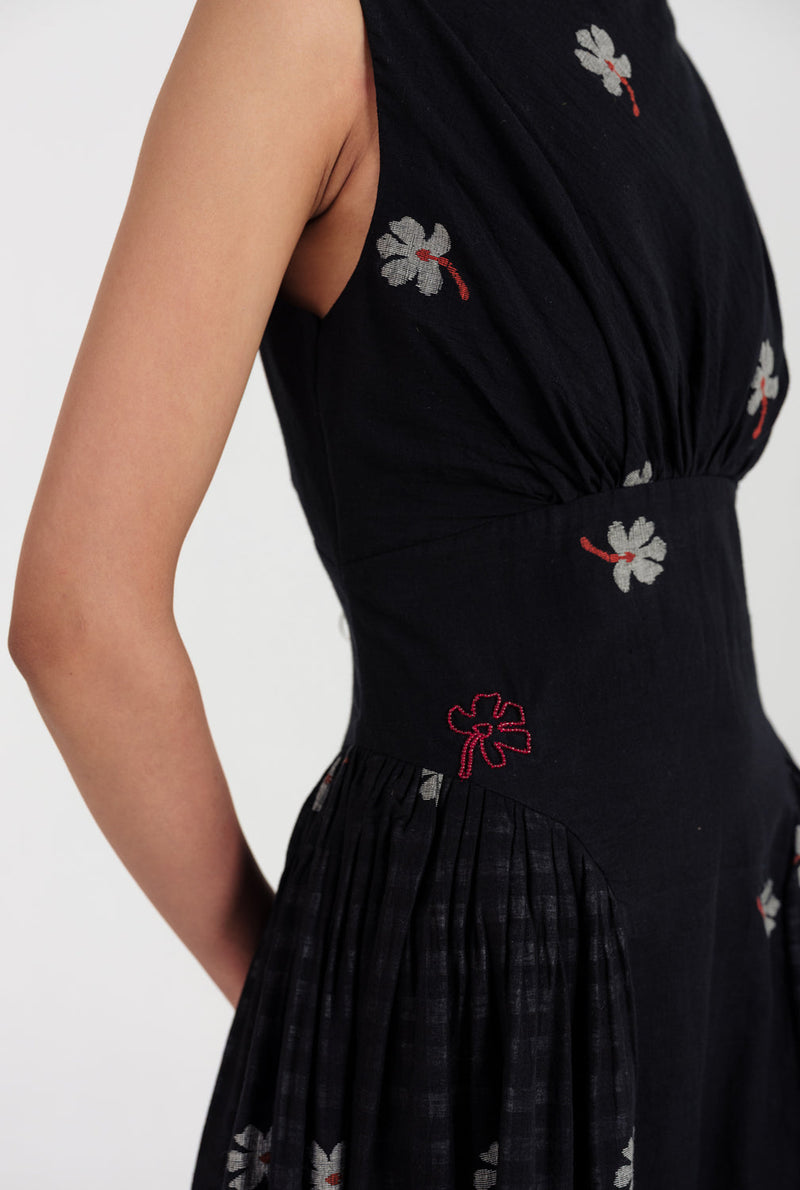 Leap Jamdani Panel Dress jamdani dress by JodiLife in black for women in Singapore