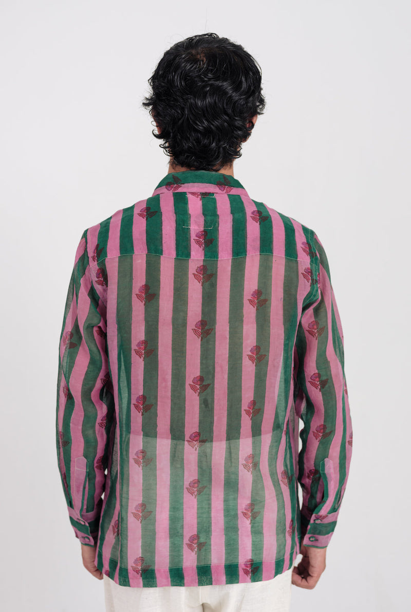 Twirl Shirt mul chanderi shirt by Jodi Men in green, pink for men in Singapore