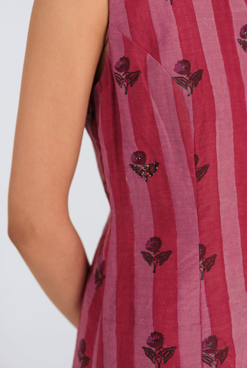 Spring Asymmetric Dress mul chanderi dress by JodiLife in red, pink for women in Singapore