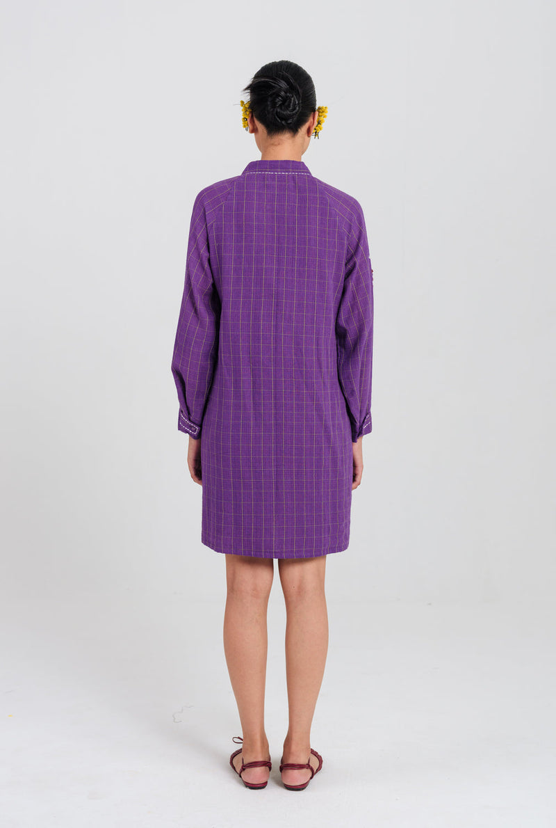 Drift Handloom Tunic Dress handwoven cotton dress by JodiLife in purple for women in Singapore