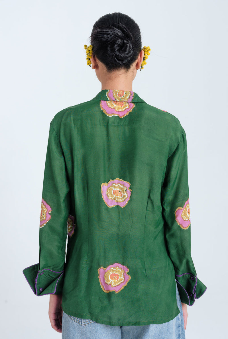 Flow Blouse muslin silk top/shirt by JodiLife in green for women in Singapore