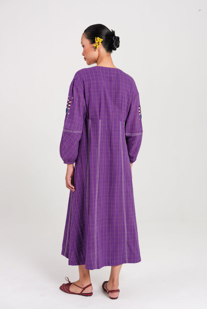 Drift Handloom Day Dress handwoven cotton dress by JodiLife in purple for women in Singapore