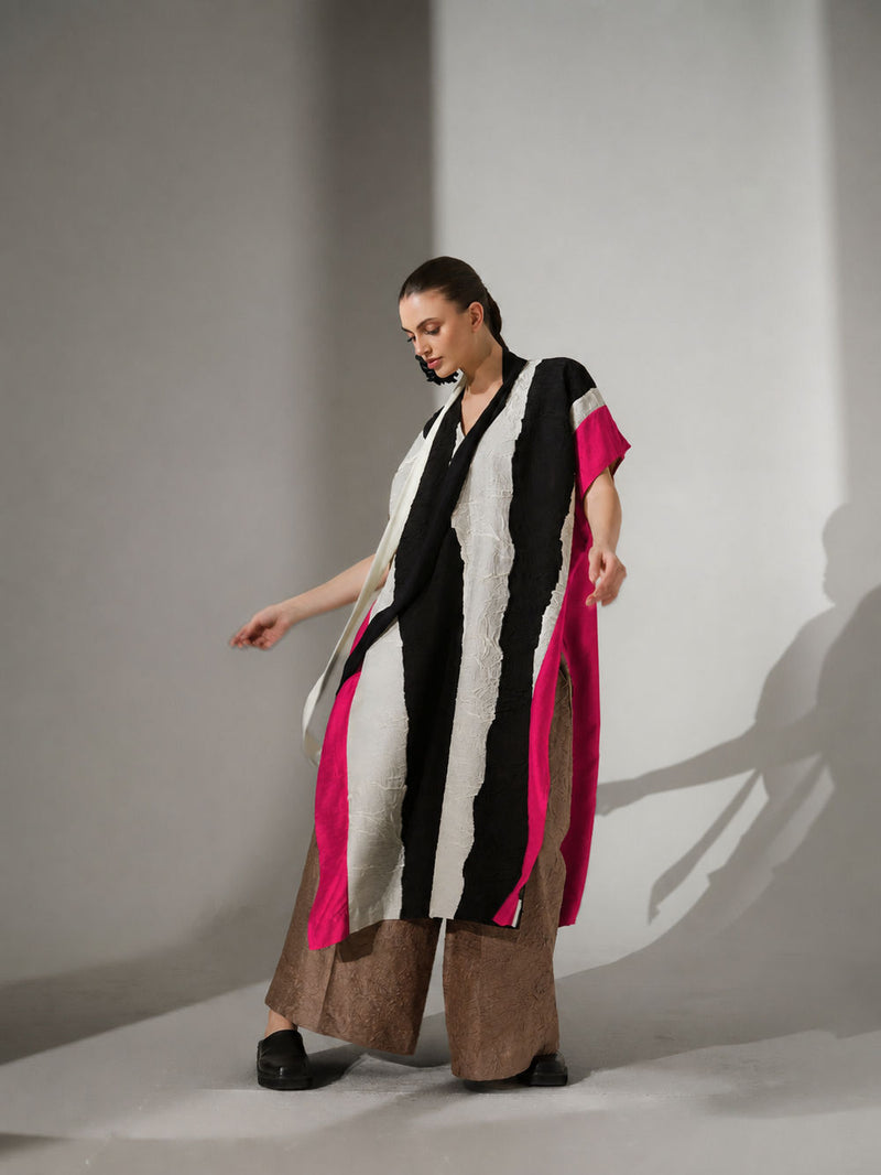 Anchor Kaftaan-Natural + Black + Pink crushed silk tunics and kaftans by Stoique in natural, black, pink for women in Singapore