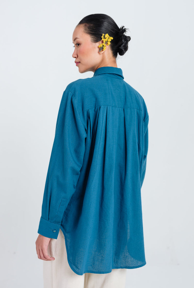 Ether Handloom Shirt kala cotton top/shirt by JodiLife in blue for women in Singapore