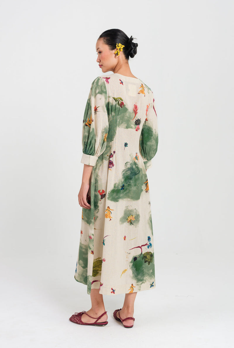 Sway Midi Dress cotton flex dress by JodiLife in offwhite, green for women in Singapore