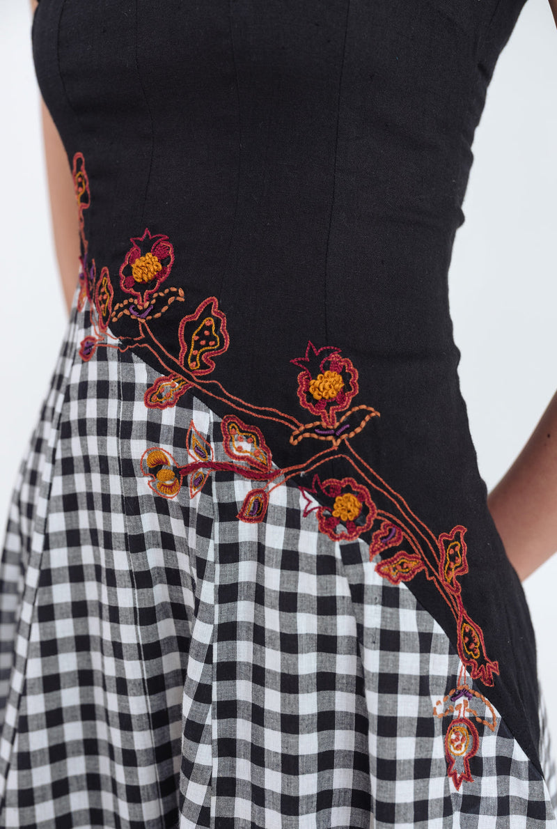 Groove Handloom Panelled Dress handwoven cotton dress by JodiLife in black, white for women in Singapore