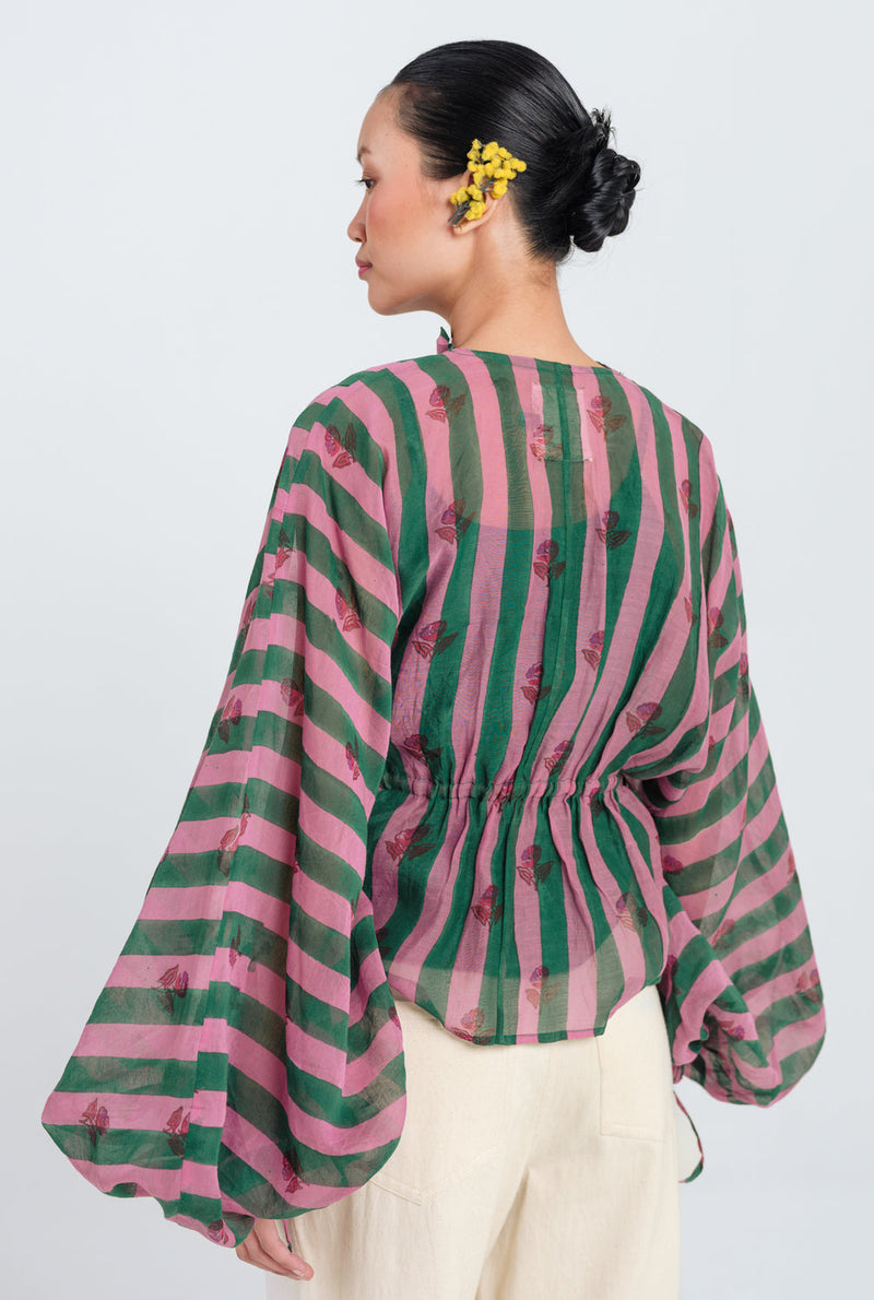 Twirl Overlay Jacket mul chanderi jacket/overlay by JodiLife in pink, green for women in Singapore