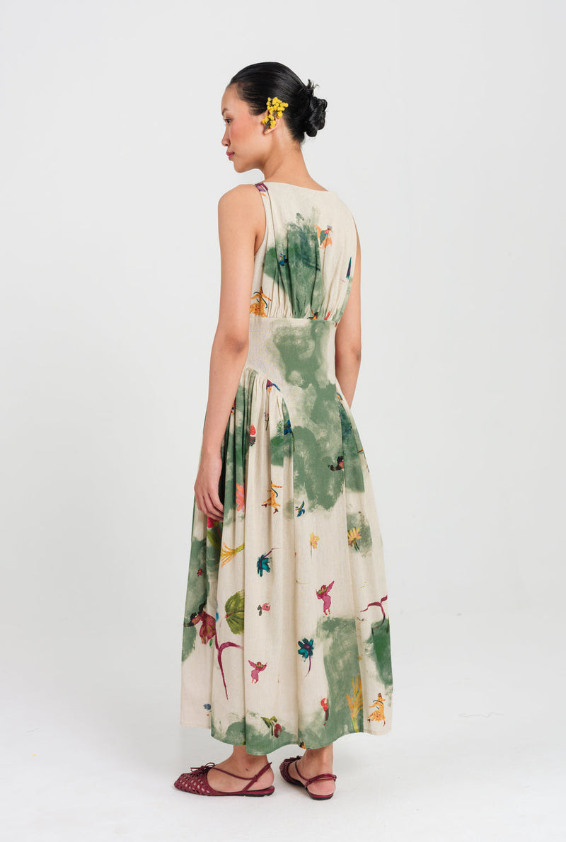 Sway Panel Dress cotton flex dress by JodiLife in offwhite, green for women in Singapore