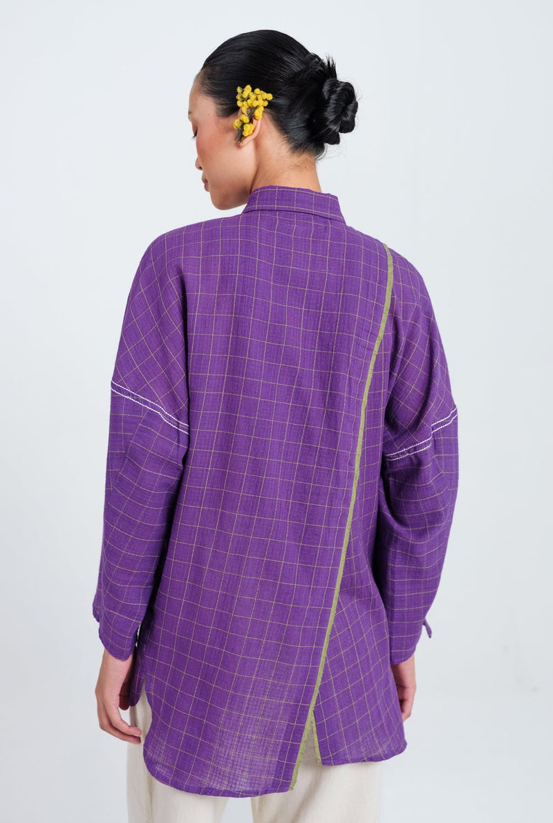 Drift Handloom Shirt handwoven cotton top/shirt by JodiLife in purple for women in Singapore