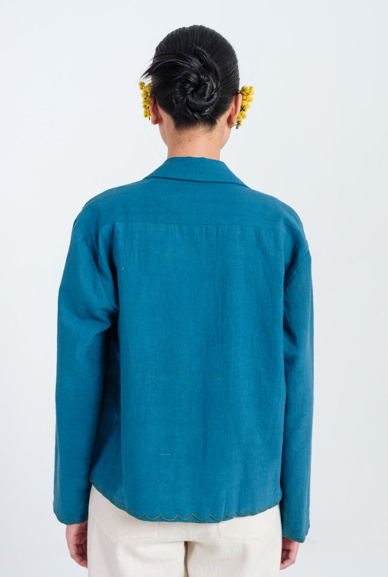 Ether Handloom Jacket kala cotton jacket/overlay by JodiLife in blue for women in Singapore