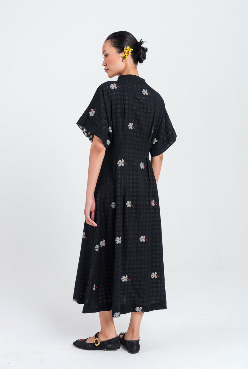 Leap Jamdani Midi Dress jamdani dress by JodiLife in black for women in Singapore