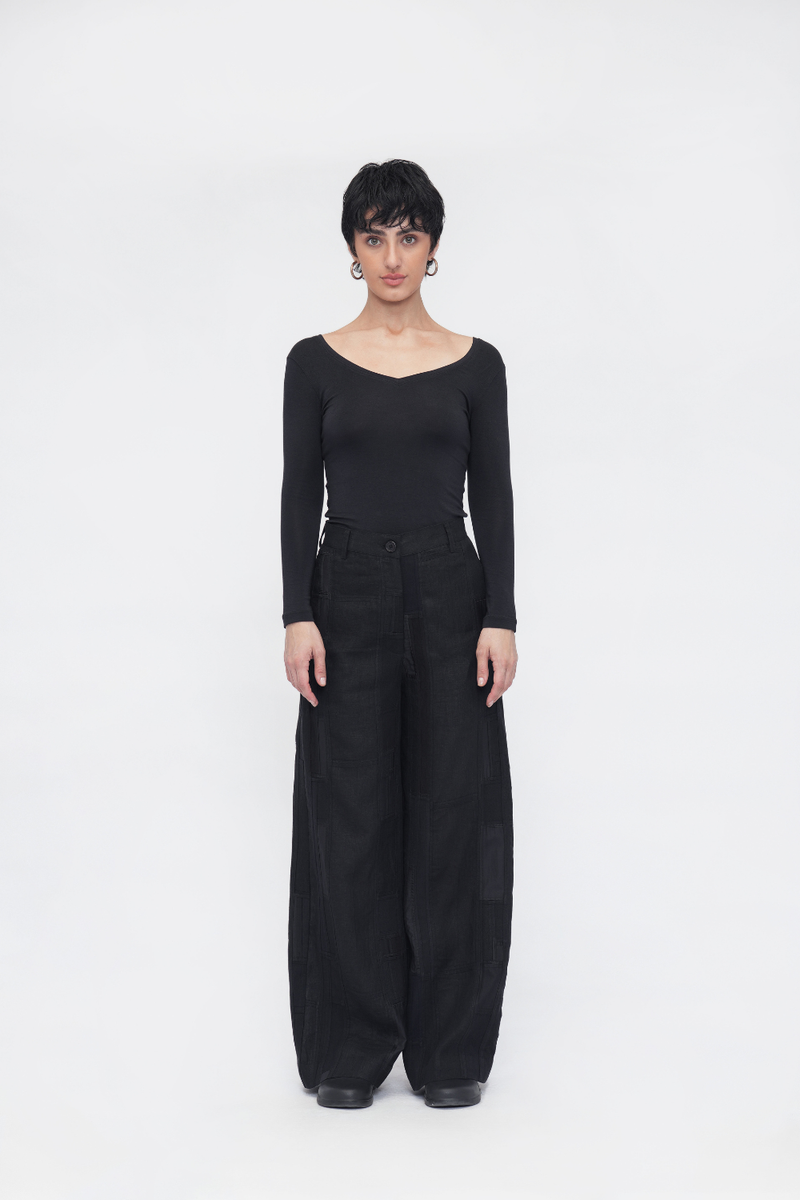 Tenpa Pant patchwork by Turn Black in black color for women in Singapore
