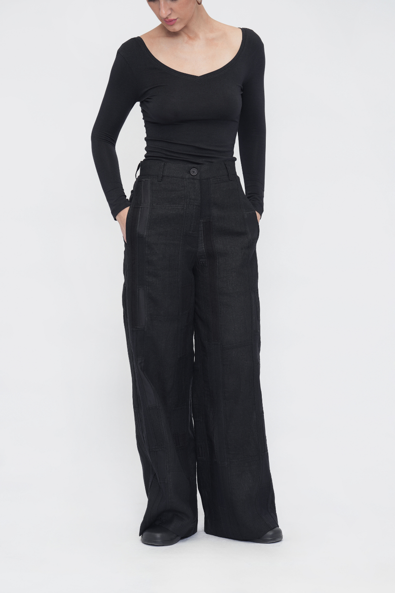 Tenpa Pant patchwork by Turn Black in black color for women in Singapore