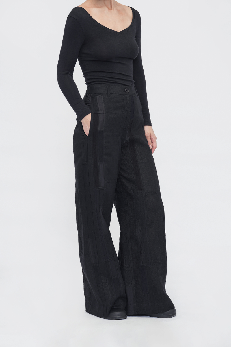 Tenpa Pant patchwork by Turn Black in black color for women in Singapore