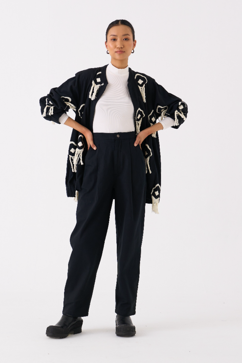 FRINGE BOMBER JACKET-BLACK by THREE in black color for women in Singapore