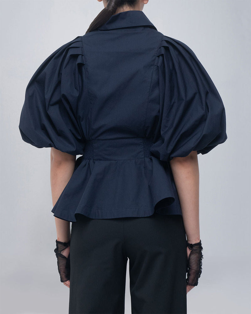 Poppy Top cotton top/shirt by Leh Studios in blue for women in Singapore