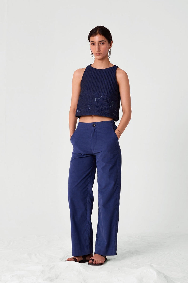 Toni Blue Quilted Linen Top