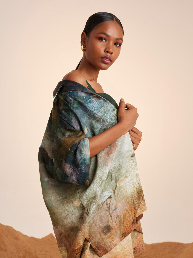 Unisex Oversized Shirt -Underwater linen Top & Tunics,Shirt by CORD for women in Singapore
