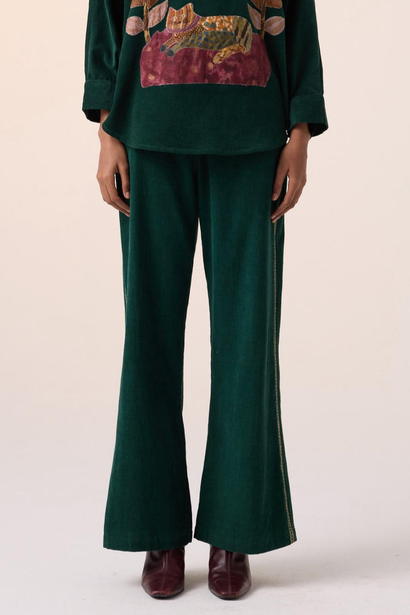 60'S PANT -GREEN EMBROIDERY corduroy by CORD for women in Singapore