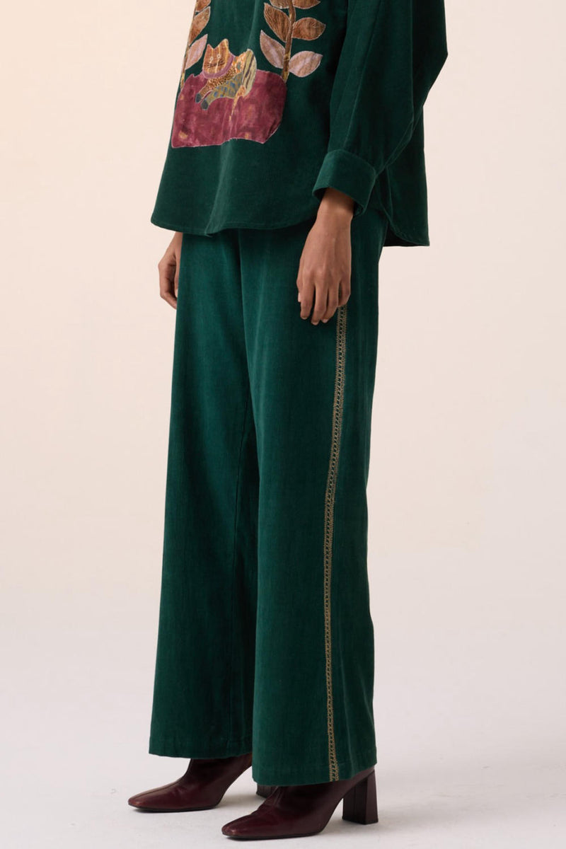 60'S PANT -GREEN EMBROIDERY corduroy by CORD for women in Singapore