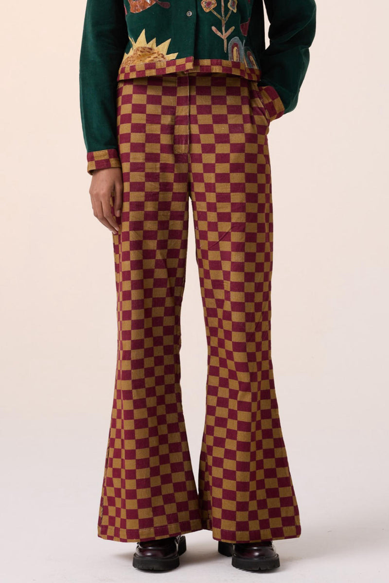 60'S PANT -OLIVE MAROON CHECKS corduroy by CORD for women in Singapore