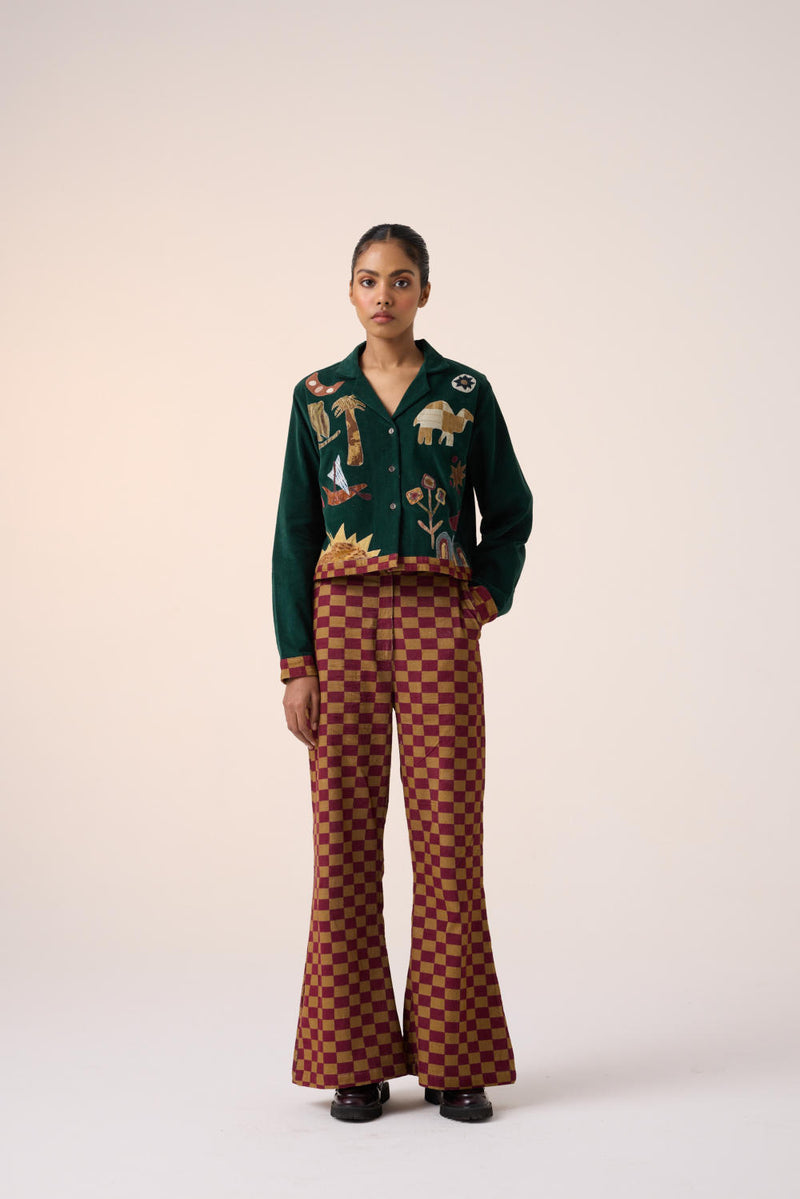 60'S PANT -OLIVE MAROON CHECKS corduroy by CORD for women in Singapore