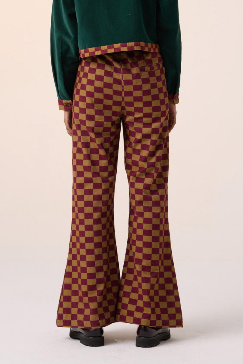 60'S PANT -OLIVE MAROON CHECKS corduroy by CORD for women in Singapore