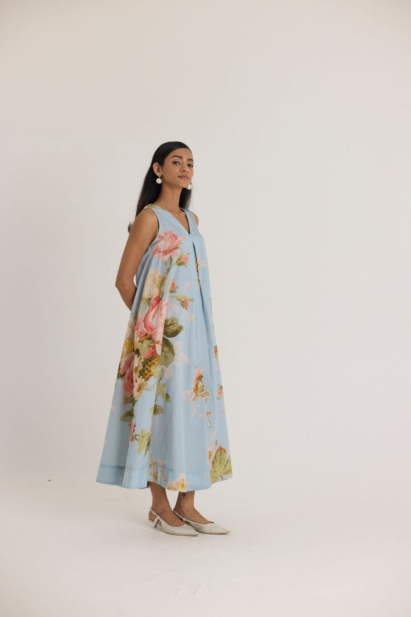 TAFFY V NECK DRESS satin by Yam in blue color for in Singapore