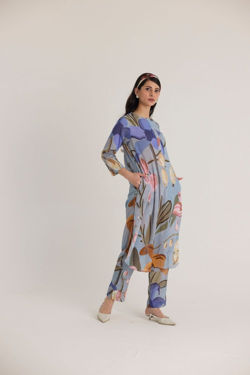 NICO LONG KURTA SET cotton by Yam in blue color for women in Singapore