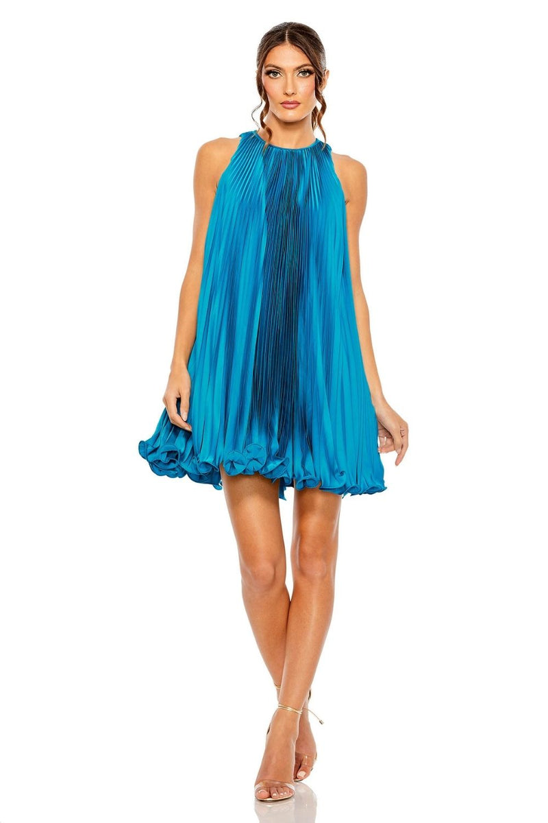 MD-49636 Halter Pleated Dress-Blue by Mac Duggal in blue color for women in Singapore