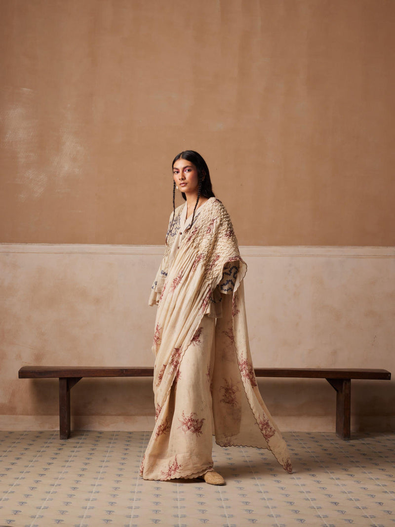 Smocked saree+top-Peony & Spiral cotton by CORD for women in Singapore