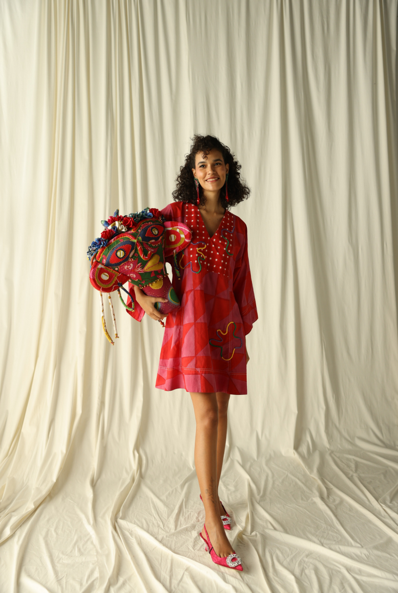 ANDRETTA EMBROIDERED SHIFT DRESS by JodiLife in pink for women in Singapore